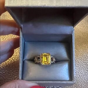 Elegant Yellow Topaz & CZ Gemstone Ring